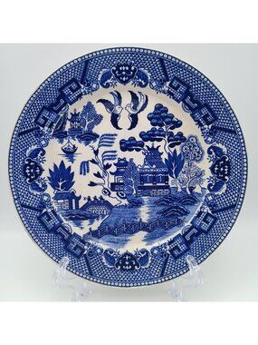 Vintage Blue Willow Dinner Plate Japan Blue White Chinoiserie 9 3/8"